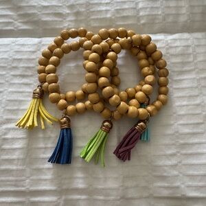 Wooden Bead Bracelet Set with Colorful Tassels